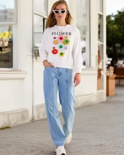 Bluzy^Royalfashion Bawełniana cienka bluza damska z printem biały