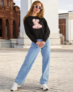 Bluzy^Royalfashion Bawełniana cienka bluza damska z printem czarny