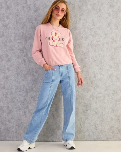 Bluzy^Royalfashion Bawełniana cienka bluza damska z printem różowy