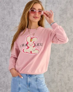 Bluzy^Royalfashion Bawełniana cienka bluza damska z printem różowy