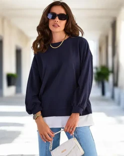 Bluzy^Royalfashion Bawełniana cienka bluza damska Granatowy