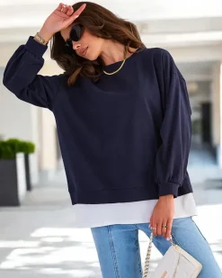 Bluzy^Royalfashion Bawełniana cienka bluza damska Granatowy