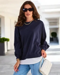 Bluzy^Royalfashion Bawełniana cienka bluza damska Granatowy