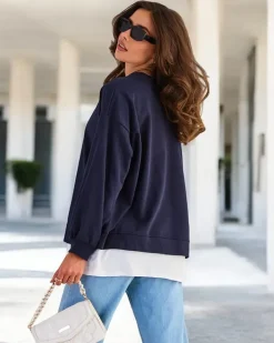 Bluzy^Royalfashion Bawełniana cienka bluza damska Granatowy