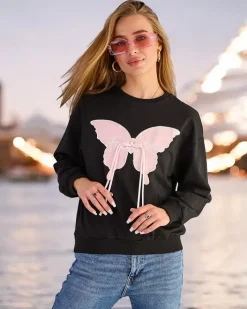 Bluzy^Royalfashion Bawełniana cienka bluza damska z printem czarny