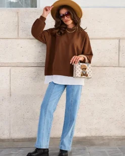 Bluzy^Royalfashion Bawełniana cienka bluza damska Ciemnobrązowy