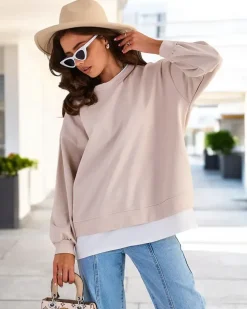 Bluzy^Royalfashion Bawełniana cienka bluza damska beżowy