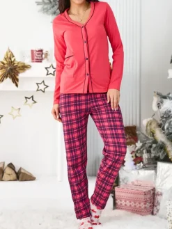 Piżamy^Royalfashion Bawełniana damska 2-częściowa piżama w kratkę