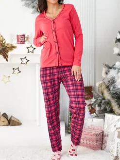 Piżamy^Royalfashion Bawełniana damska 2-częściowa piżama w kratkę