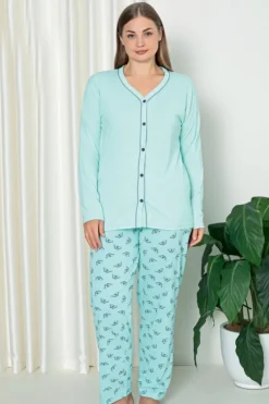 Piżamy^Royalfashion Bawełniana damska 2-częściowa piżama PLUS SIZE mięta