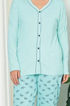 Piżamy^Royalfashion Bawełniana damska 2-częściowa piżama PLUS SIZE mięta