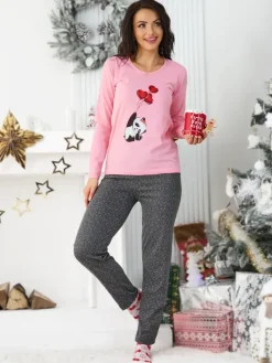 Piżamy^Royalfashion Bawełniana damska 2-częściowa piżama różowy