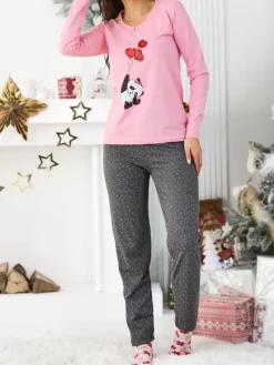 Piżamy^Royalfashion Bawełniana damska 2-częściowa piżama różowy