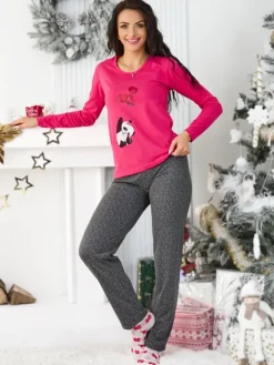 Piżamy^Royalfashion Bawełniana damska 2-częściowa piżama Fuksjowy