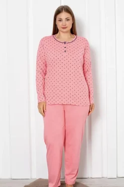 Piżamy^Royalfashion Bawełniana damska 2-częściowa piżama w serca PLUS SIZE różowy