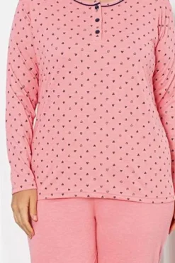 Piżamy^Royalfashion Bawełniana damska 2-częściowa piżama w serca PLUS SIZE różowy