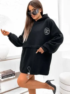 Bluzy^Royalfashion Bawełniana damska sukienka mini typu bluza czarny