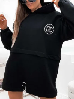 Bluzy^Royalfashion Bawełniana damska sukienka mini typu bluza czarny