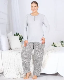 Piżamy^Royalfashion Bawełniana damska 2-częściowa piżama w panterkę PLUS SIZE