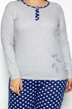 Piżamy^Royalfashion Bawełniana damska 2-częściowa piżama w kropki PLUS SIZE