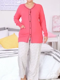 Piżamy^Royalfashion Bawełniana damska 2-częściowa piżama PLUS SIZE różowy