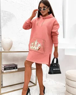 Bluzy^Royalfashion Bawełniana damska sukienka mini typu bluza różowy