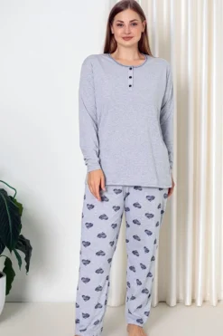 Piżamy^Royalfashion Bawełniana damska 2-częściowa piżama PLUS SIZE Jasny szary