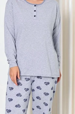 Piżamy^Royalfashion Bawełniana damska 2-częściowa piżama PLUS SIZE Jasny szary