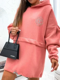 Bluzy^Royalfashion Bawełniana damska sukienka mini typu bluza różowy