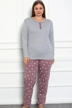 Piżamy^Royalfashion Bawełniana damska 2-częściowa piżama w motyle PLUS SIZE gołębi szary