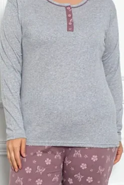 Piżamy^Royalfashion Bawełniana damska 2-częściowa piżama w motyle PLUS SIZE gołębi szary