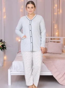 Piżamy^Royalfashion Bawełniana damska 2-częściowa piżama PLUS SIZE gołębi szary