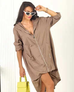 Bluzy|Kurtki / Marynarki / Płaszcze^Royalfashion Bawełniana długa narzutka damska brązowy