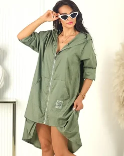 Bluzy|Kurtki / Marynarki / Płaszcze^Royalfashion Bawełniana długa narzutka damska zielony