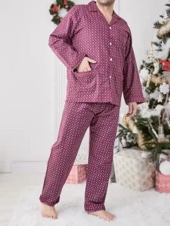 Piżamy^Royalfashion Bawełniana męska piżama 2- częściowa Bordowy