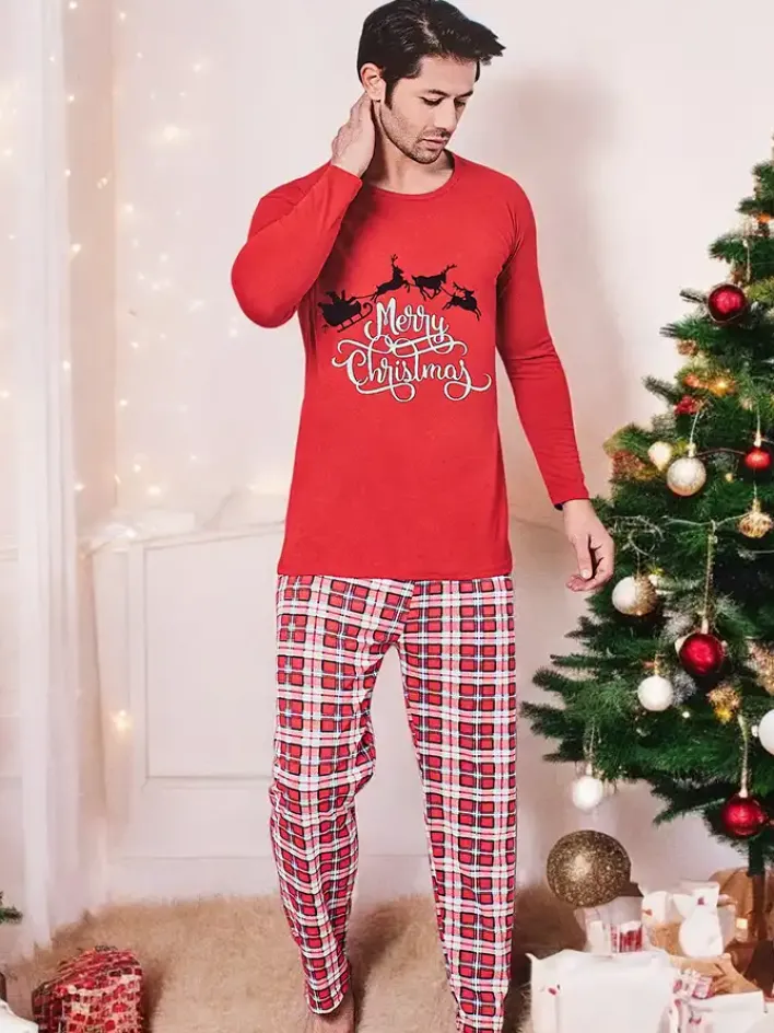 Plus Size|Piżamy^Royalfashion Bawełniana męska piżama świąteczna