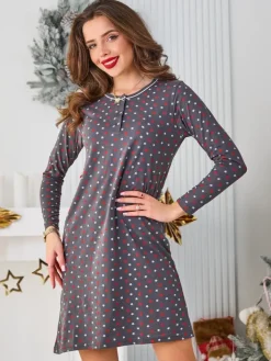 Piżamy^Royalfashion Bawełniana nocna koszula damska w gwiazdki