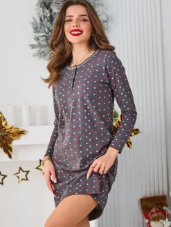 Piżamy^Royalfashion Bawełniana nocna koszula damska w gwiazdki
