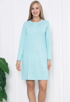 Piżamy^Royalfashion Bawełniana nocna koszula damska w kropeczki Ecru