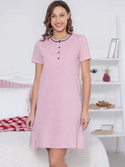 Piżamy^Royalfashion Bawełniana nocna koszula damska w kropki Różowy