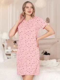 Piżamy^Royalfashion Bawełniana nocna koszula damska w kropki różowy