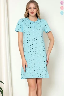 Piżamy^Royalfashion Bawełniana nocna koszula damska w kropki Ecru