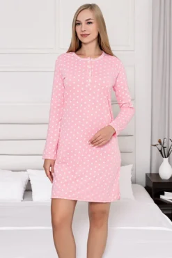 Piżamy^Royalfashion Bawełniana nocna koszula damska w kropeczki różowy
