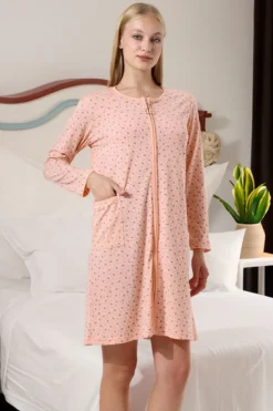 Piżamy^Royalfashion Bawełniana nocna koszula damska z suwakiem pomarańczowy