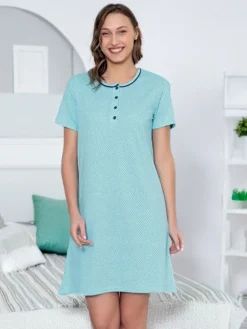 Piżamy^Royalfashion Bawełniana nocna koszula damska w kropki Niebieski