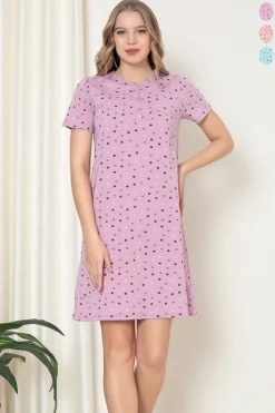 Piżamy^Royalfashion Bawełniana nocna koszula damska w kropki fioletowy
