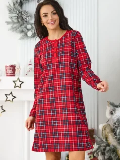 Piżamy^Royalfashion Bawełniana nocna koszula damska w kratkę