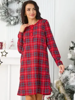 Piżamy^Royalfashion Bawełniana nocna koszula damska w kratkę