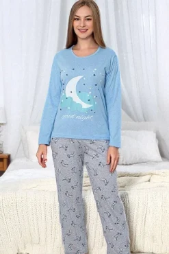 Piżamy^Royalfashion Bawełniana piżama damska w księżyce Ecru