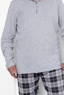 Plus Size|Piżamy^Royalfashion Bawełniana piżama męska w kratę PLUS SIZE gołębi szary